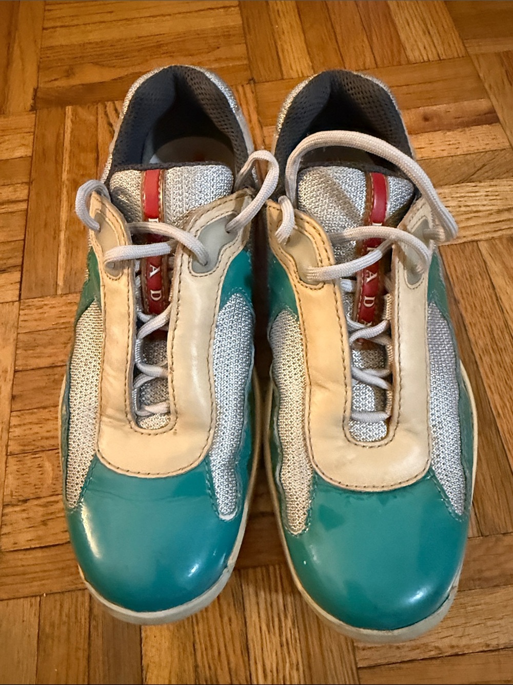 Prada Teal, Cream and Silver Men's Sneakers